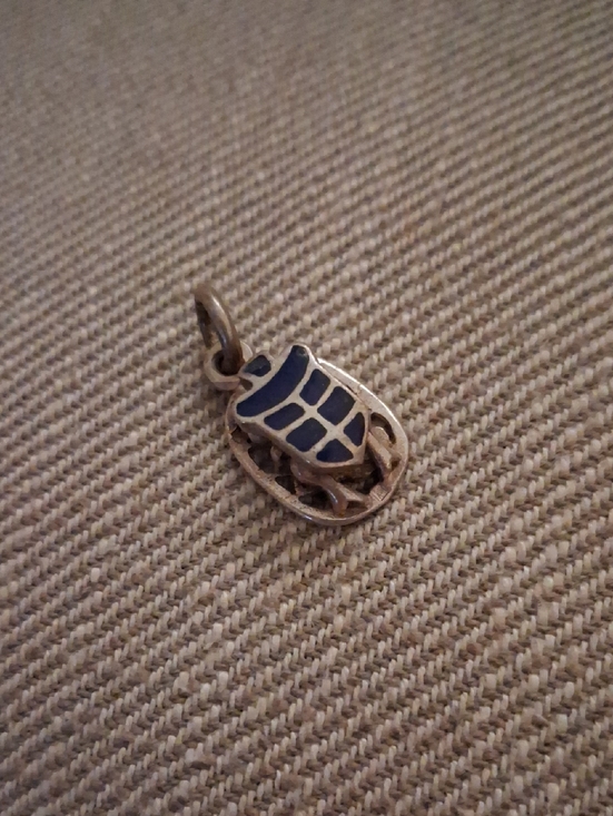 Jewelry - Silver Egyptian Scarab Beetle Pendant with Navy Enamel